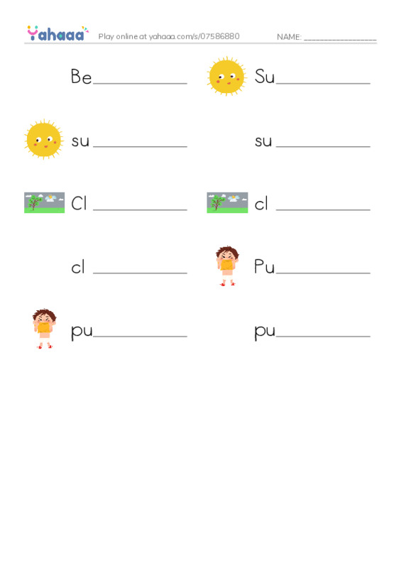 Write the word rows worksheet for Beach day, Sunny, sunny and 7 more