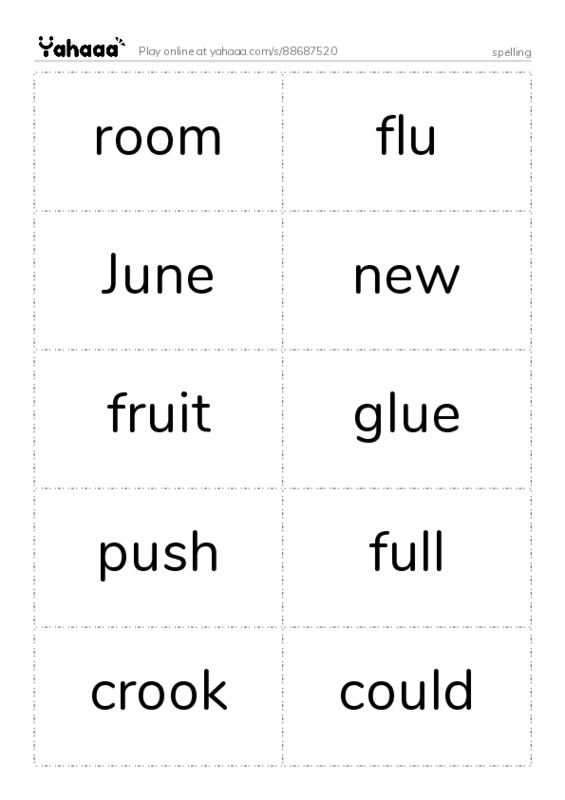 Word flashcards worksheet for spelling