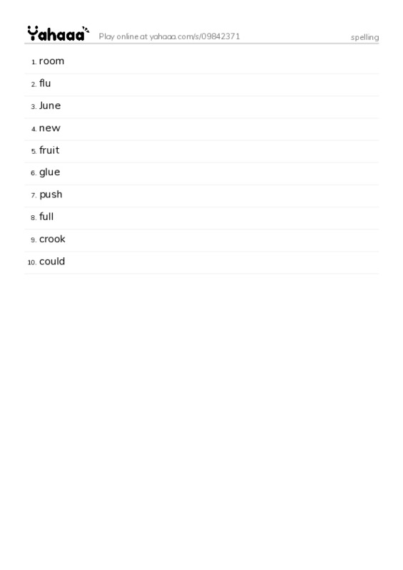 Word list with meanings worksheet for spelling