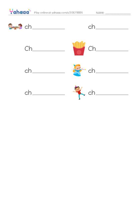 Write the word rows worksheet for chess, champ, Chet and 5 more
