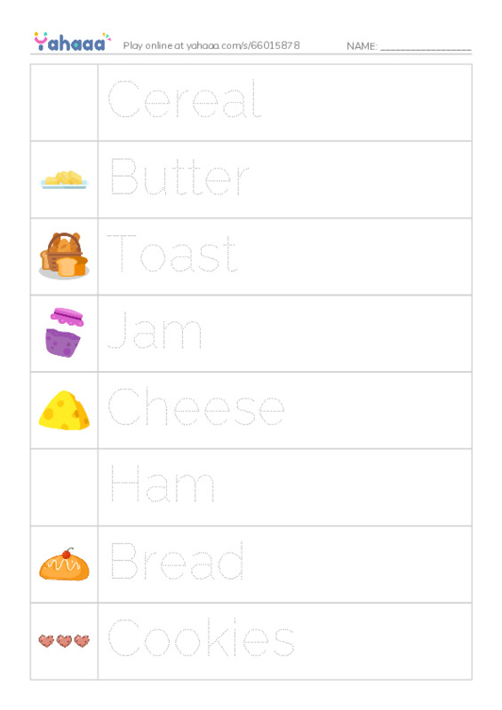 Picture and word rows worksheet for Lesson 1 and 2 Kids1