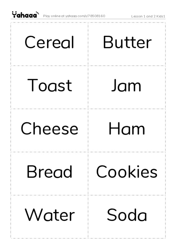 Word flashcards worksheet for Lesson 1 and 2 Kids1