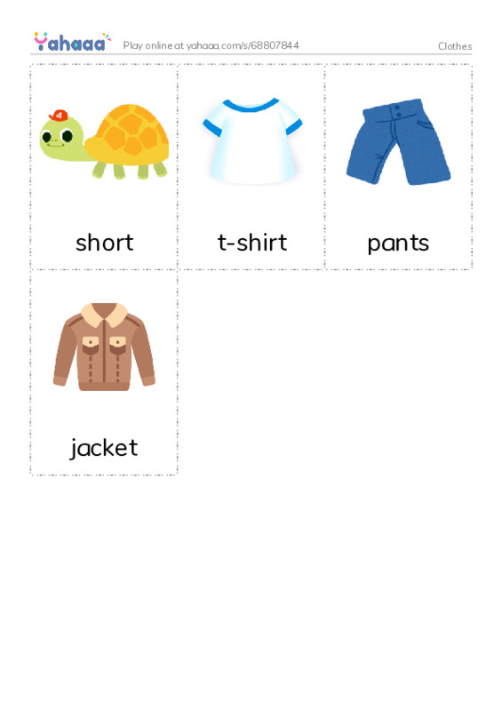 Picture flashcards worksheet for Clothes