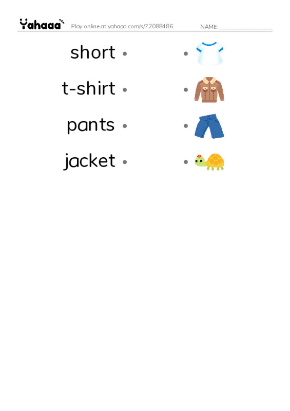 Draw a line to match worksheet for Clothes