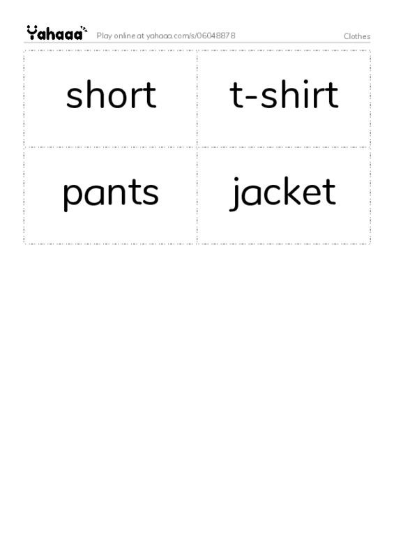 Word flashcards worksheet for Clothes