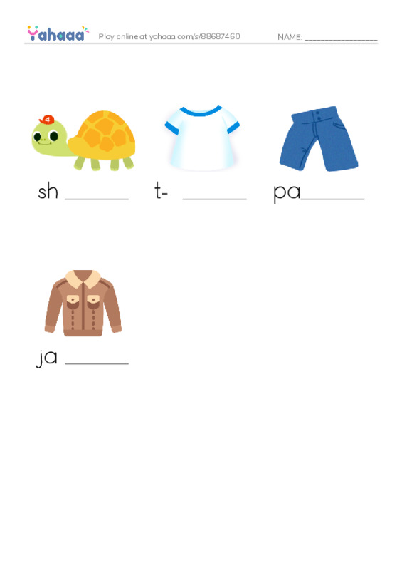 Finish the word worksheet for Clothes