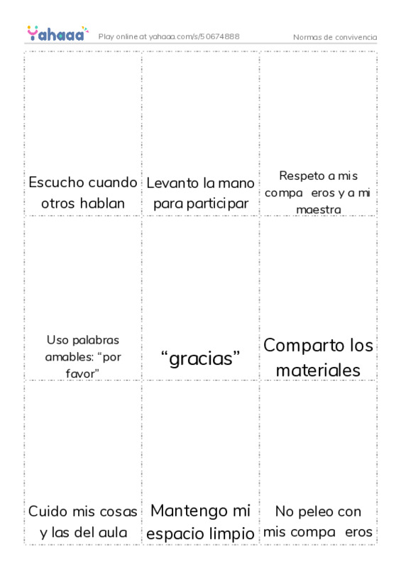 Picture flashcards worksheet for Normas de convivencia
