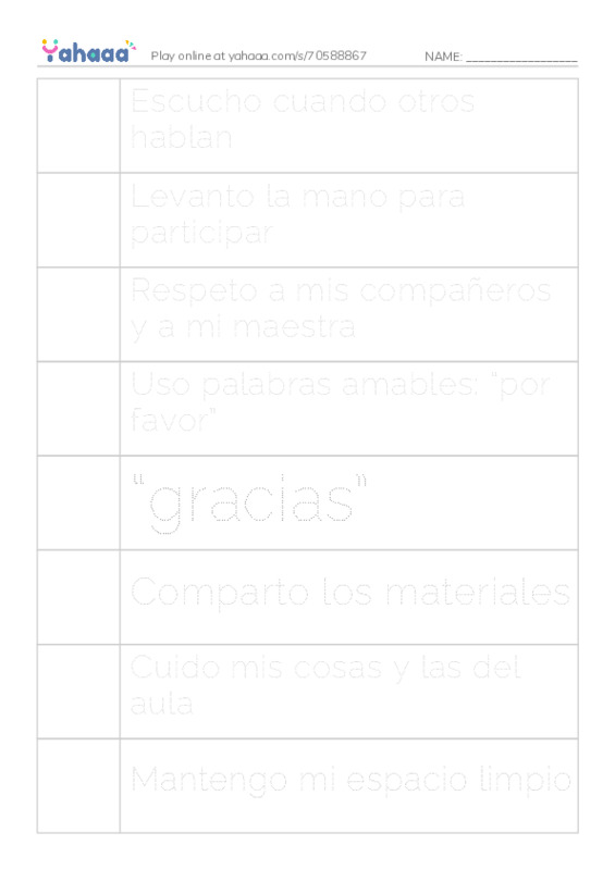Picture and word rows worksheet for Normas de convivencia