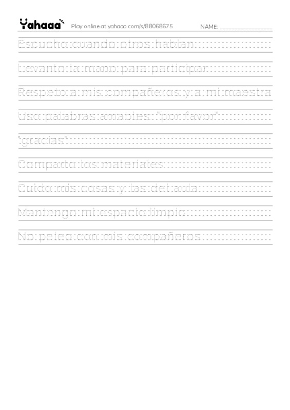 Handwriting lines worksheet for Normas de convivencia