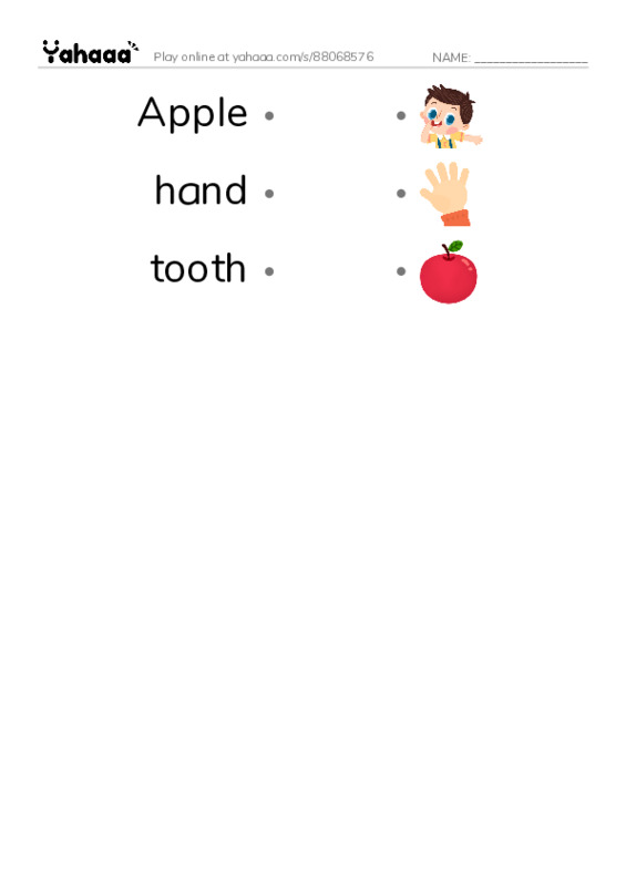 Draw a line to match worksheet for Revision