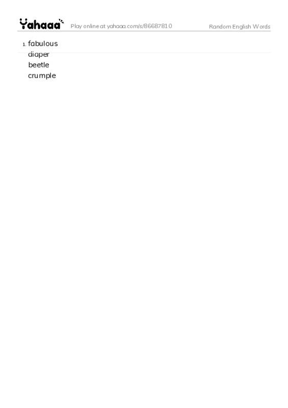 Word list with meanings worksheet for Random English Words