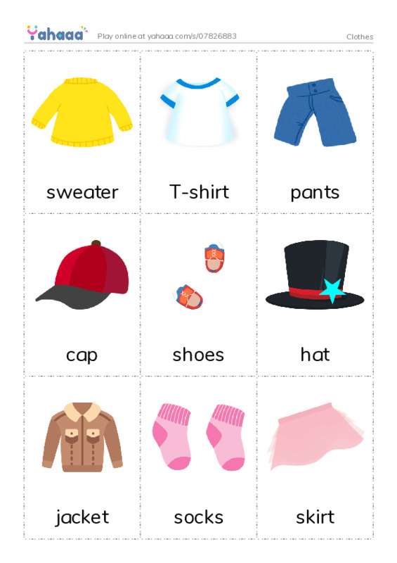 Picture flashcards worksheet for Clothes