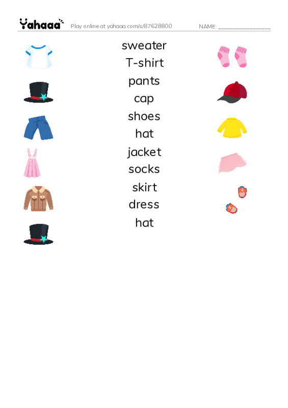 Match both sides worksheet for Clothes