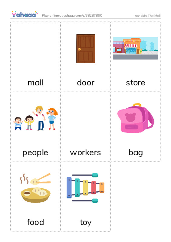 Picture flashcards worksheet for raz kids The Mall
