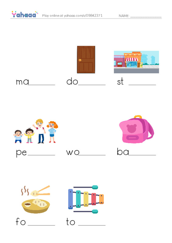 Finish the word worksheet for raz kids The Mall