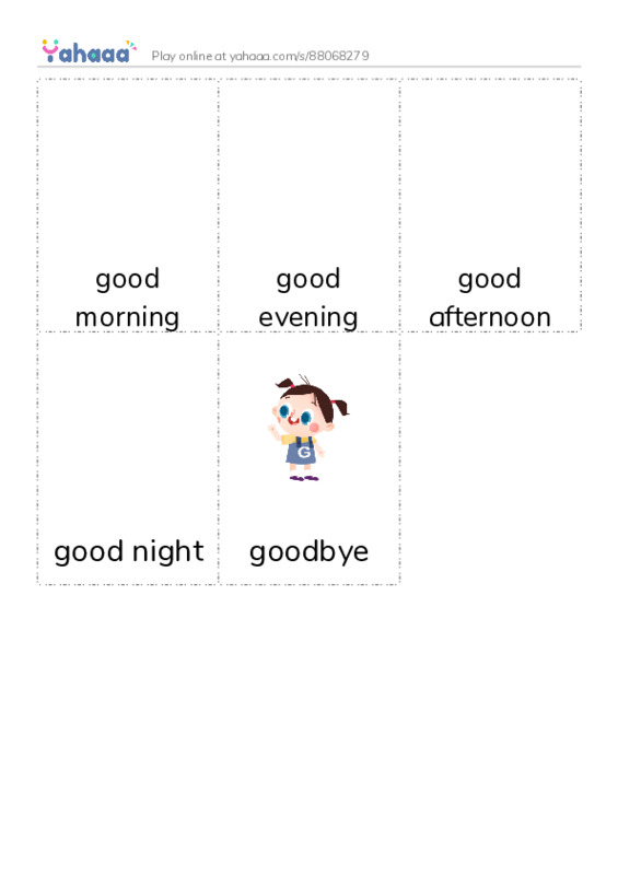 Picture flashcards worksheet for good morning, good evening, good afternoon and 2 more