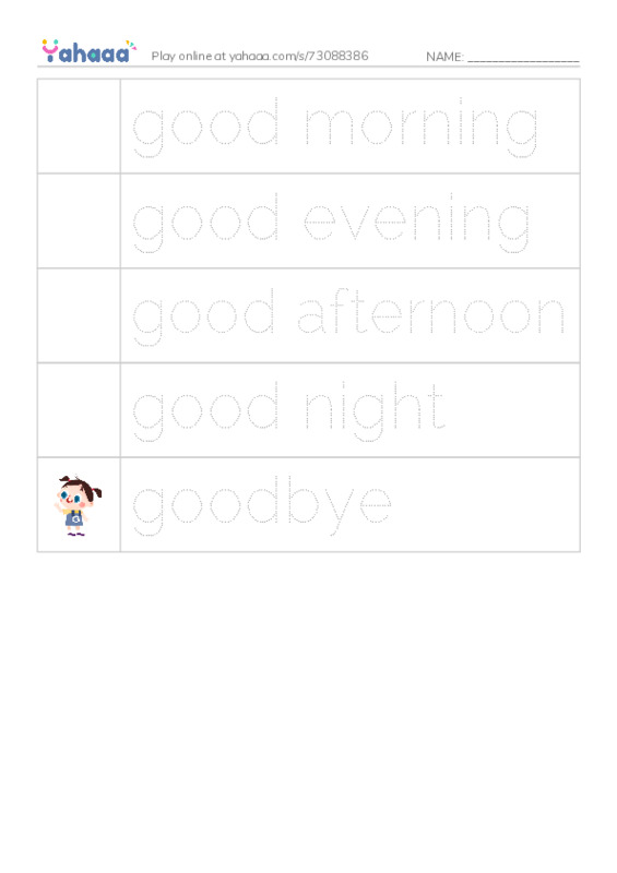 Picture and word rows worksheet for good morning, good evening, good afternoon and 2 more