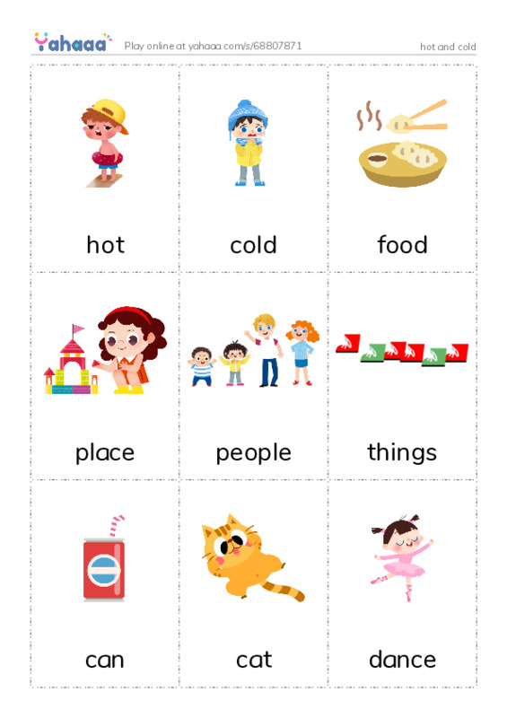 Picture flashcards worksheet for hot and cold