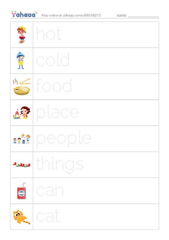 Picture and word rows worksheet for hot and cold