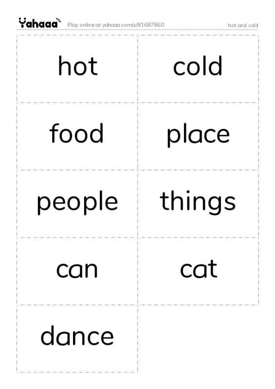 Word flashcards worksheet for hot and cold