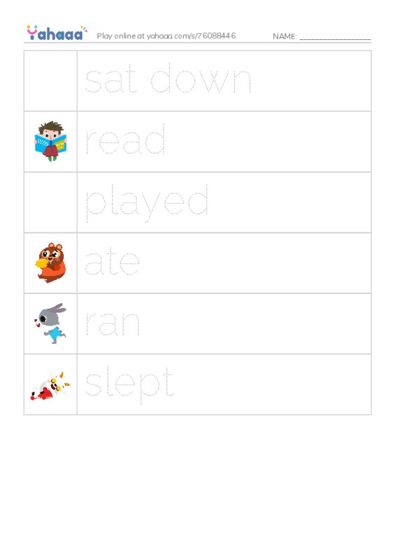 Picture and word rows worksheet for Go away, Lily