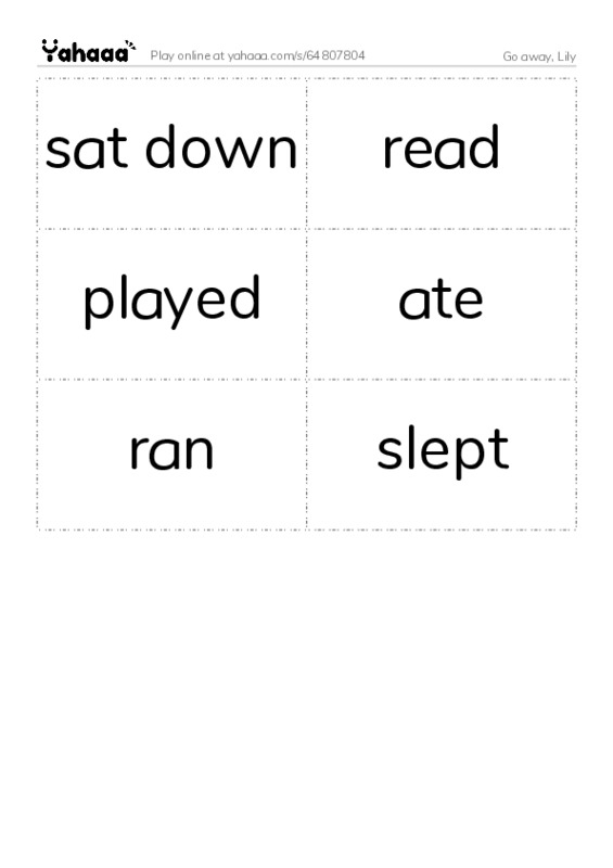 Word flashcards worksheet for Go away, Lily
