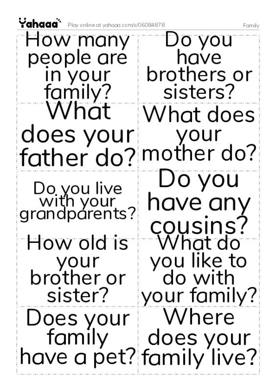 Word flashcards worksheet for Family