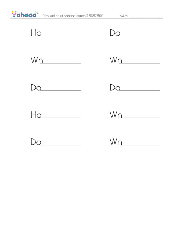 Write the word rows worksheet for Family