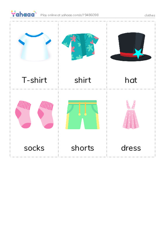 Picture flashcards worksheet for clothes