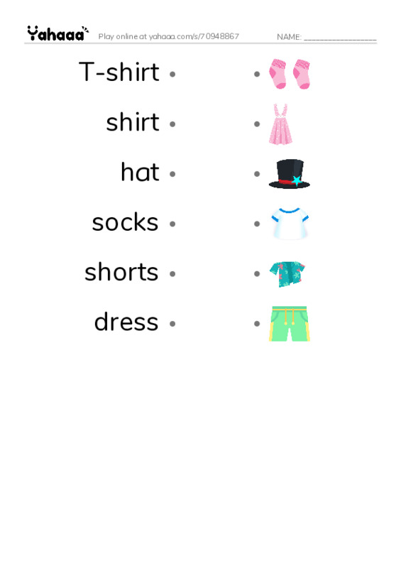 Draw a line to match worksheet for clothes