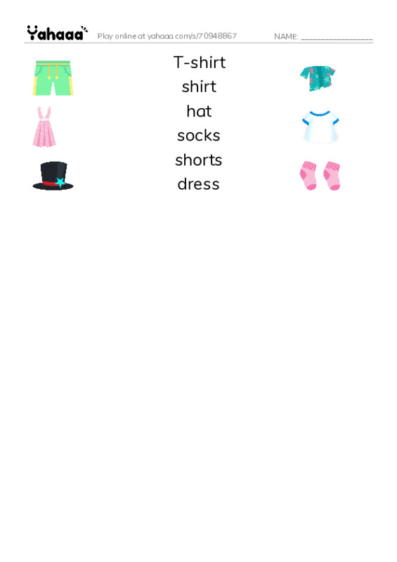Match both sides worksheet for clothes