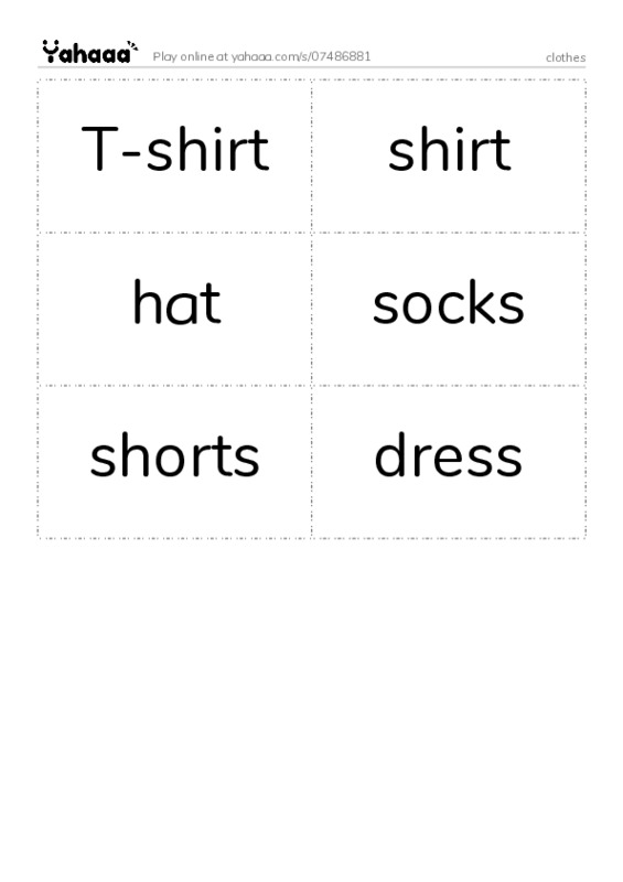 Word flashcards worksheet for clothes