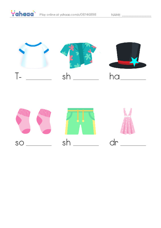 Finish the word worksheet for clothes