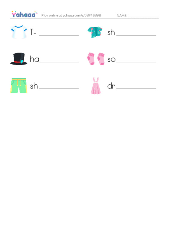 Write the word rows worksheet for clothes