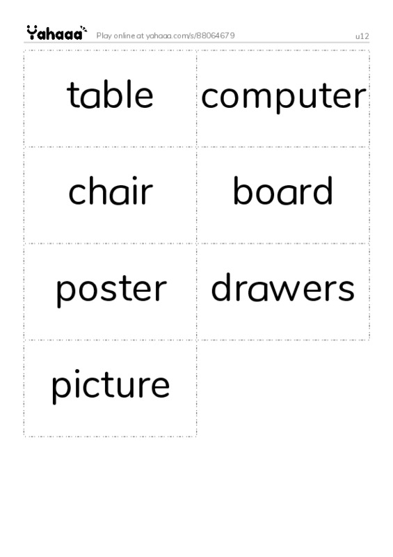 Word flashcards worksheet for u12