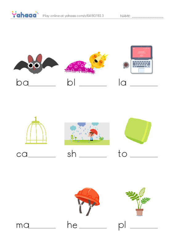 Finish the word worksheet for AT HOME