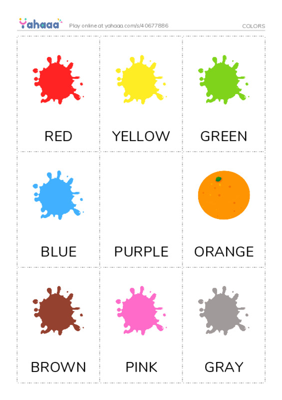 Picture flashcards worksheet for COLORS