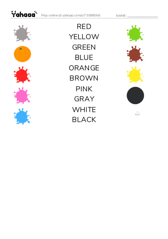 Match both sides worksheet for COLORS