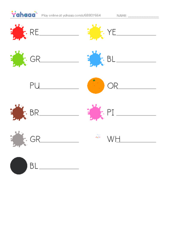 Write the word rows worksheet for COLORS