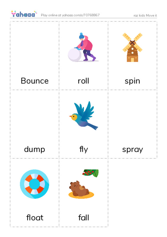 Picture flashcards worksheet for raz kids Move it