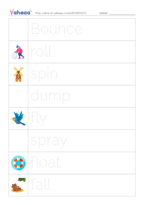 Picture and word rows worksheet for raz kids Move it