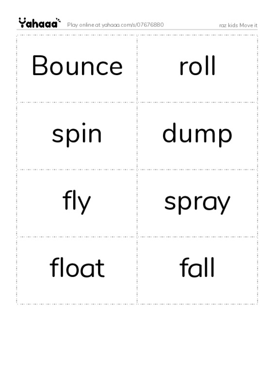 Word flashcards worksheet for raz kids Move it
