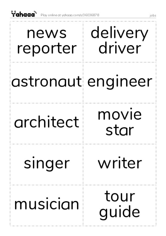 Word flashcards worksheet for jobs