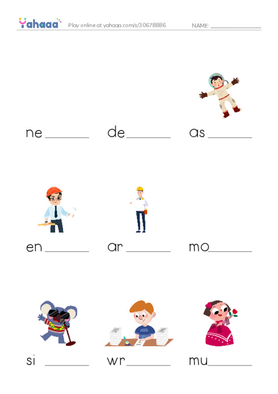 Finish the word worksheet for jobs