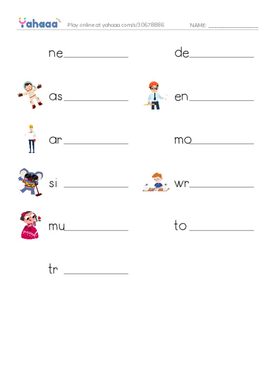 Write the word rows worksheet for jobs