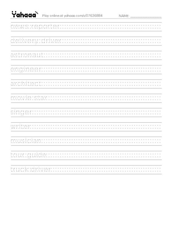 Handwriting lines worksheet for jobs