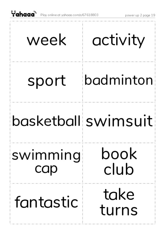 Word flashcards worksheet for power up 2 page 19