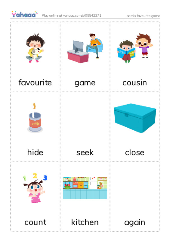 Picture flashcards worksheet for sara's favourite game