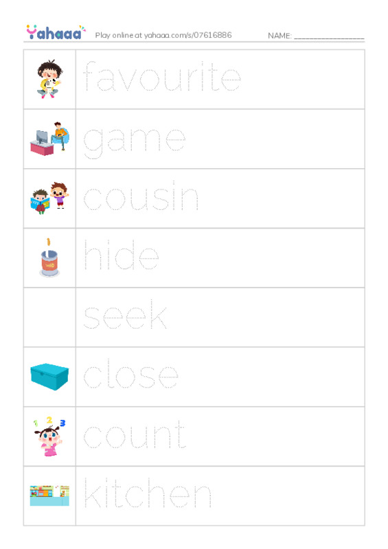 Picture and word rows worksheet for sara's favourite game