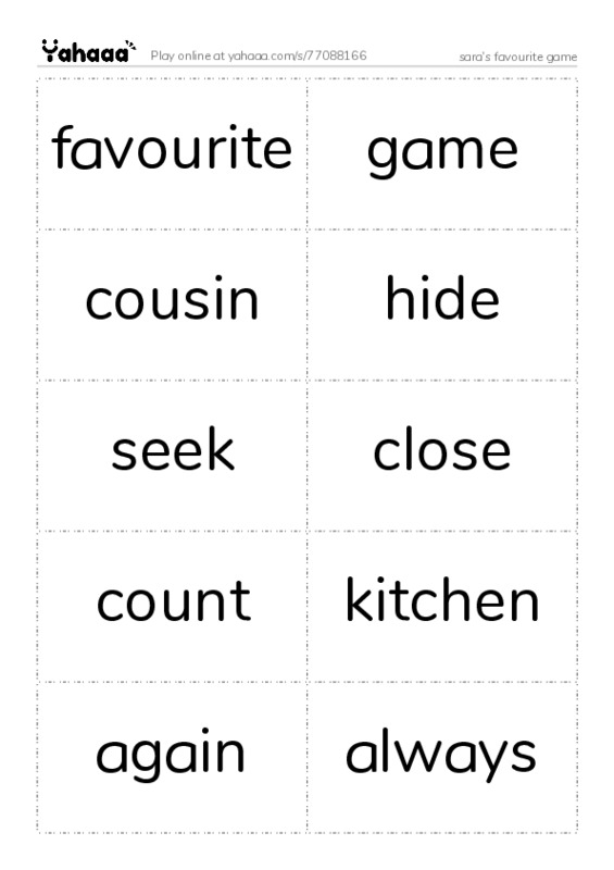 Word flashcards worksheet for sara's favourite game